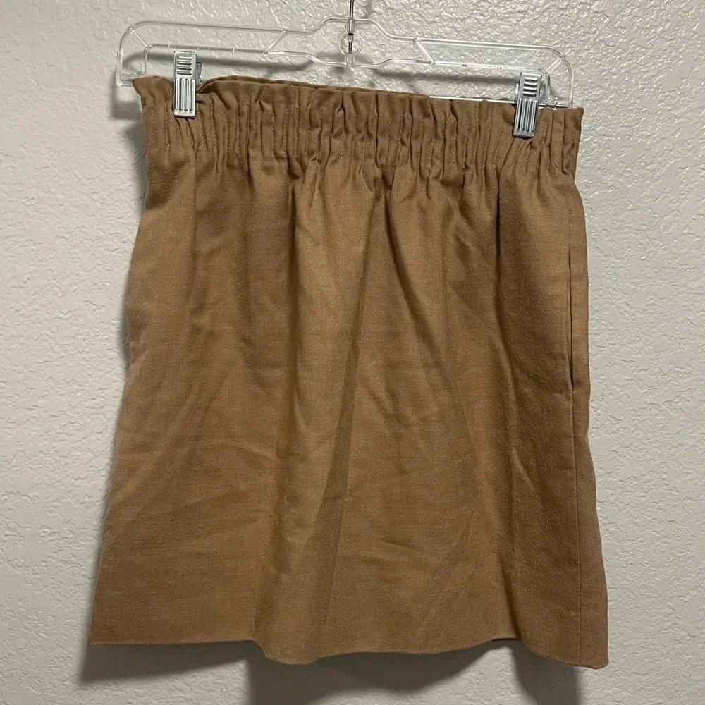J.Crew Wool Blend Tan Lined Elastic Waist Sidewalk Skirt Size 2 - Picture 2 of 7